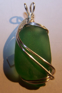 wire wrapped sea glass pendant